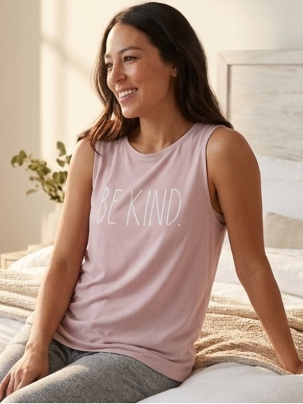 Rae Dunn Be Kind Pink Graphic Tank Lounge Sleepwear Pajama Top M